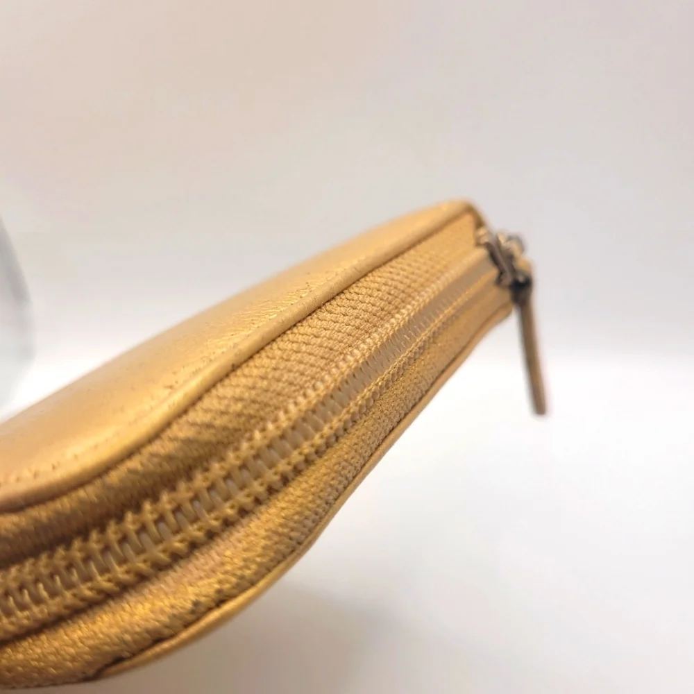 Chanel Camelia Flower Zip Around Gold Leather Wallet